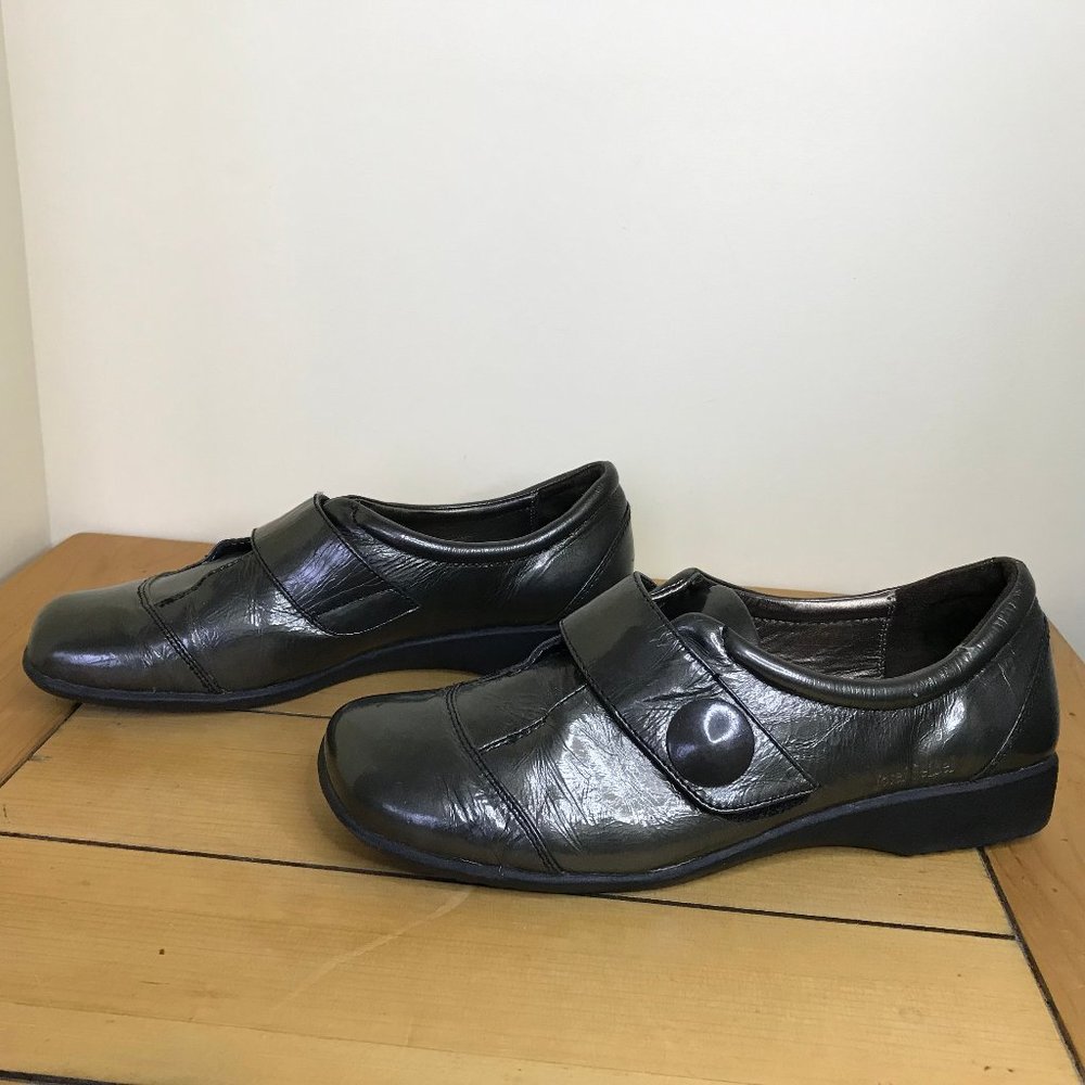 Josef Seibel Metallic Green-Gray Leather Slip-On Loafers